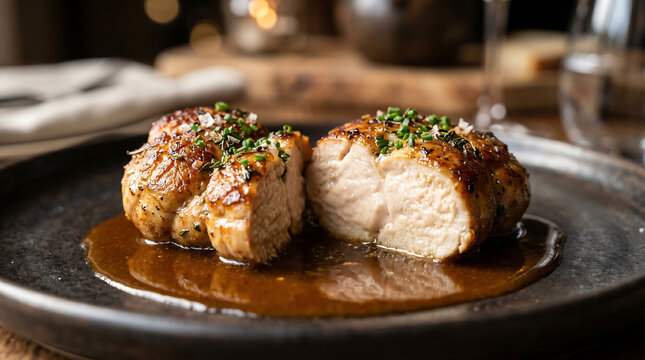 Classic British Pan-Seared Sweetbreads &ndash; Close-Up of Crispy Heritage Calf Thymus Gastronomy