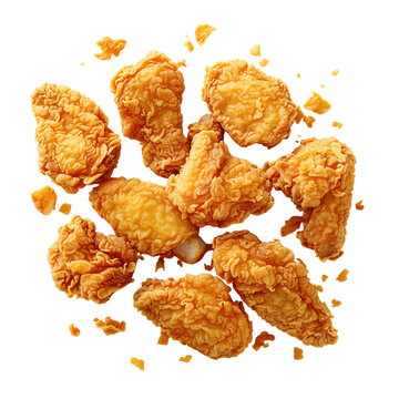 Fried chicken pieces and crumbles isolated on transparent background PNG element