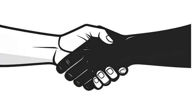 A simple black icon of a handshake on a transparent background. The hands are clasped together in a friendly gesture