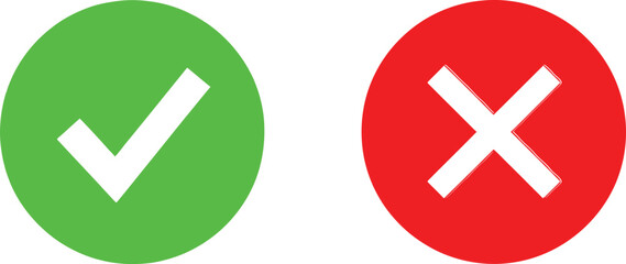 Obraz premium Green check mark and red cross mark symbols for survey or choice icons