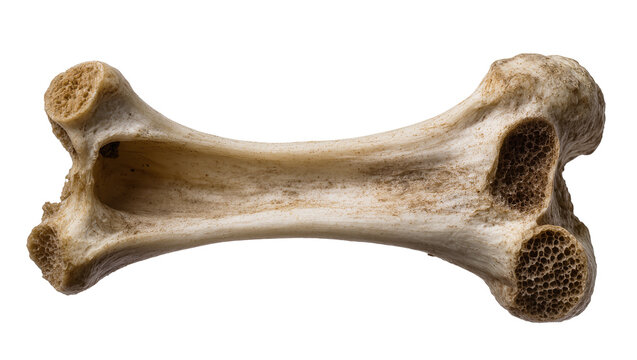Animal bone fragment with porous ends and hollow shaft