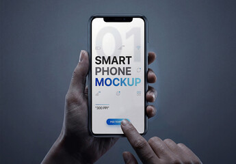 Smartphone Mockup Held Vertically By Silhouette Hands