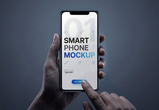 Smartphone Mockup Held Vertically By Silhouette Hands