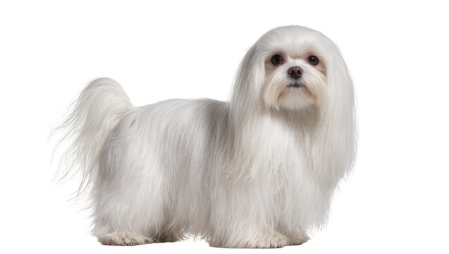 White Maltese dog with long flowing fur standing