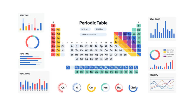 Modern Periodic Table Data Visualization Dashboard with Real-Time Analytics, Scientific Charts, and Chemistry Metrics for Education and Research