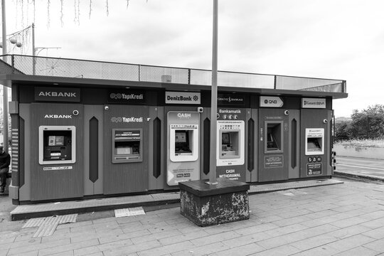 Various banks' atm's in Sishane in Sishane, Beyoglu, Istanbul, Turkiye