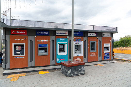 Various banks' atm's in Sishane in Sishane, Beyoglu, Istanbul, Turkiye