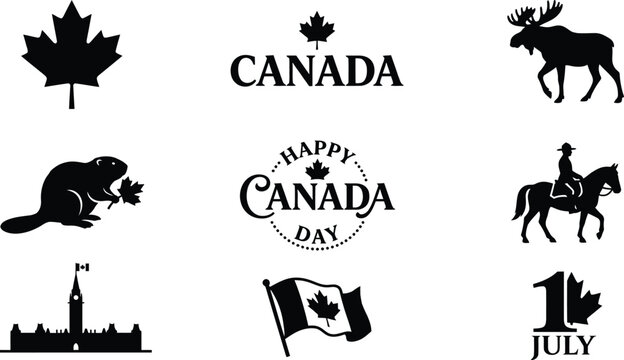 Canadian symbols collection maple leaf beaver moose mounties and canada day graphics
