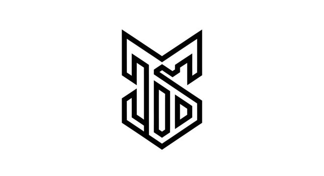 Abstract Monogram MS with Geometric Lines on White Background