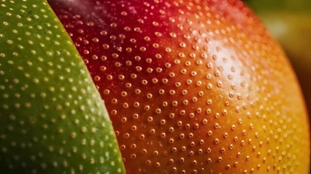 Closeup Macro Shot of Ripe Mangoes with Textured Skin.