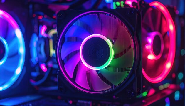Colorful Rgb Computer Cooling Fans Glowing Inside Gaming Pc Case