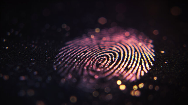 Fingerprint impression in dust on surface, forensic evidence trace and identity investigation concept	
