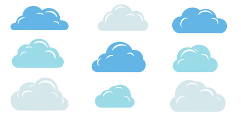 Obraz premium cloud vector icon set. Professional flat symbols for weather forecasting, sky scenery, cloud computing, and digital database interface concepts.