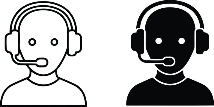 Customer service representative icon set with headset and microphone operator microphone