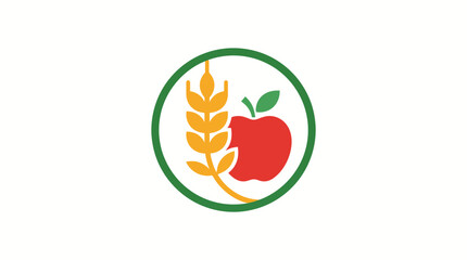 Healthy food logo design featuring an apple and wheat stalk inside a green circle. © Bashir
