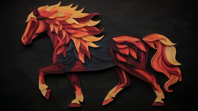 Red stylized phoenix bird with flames wings on black background