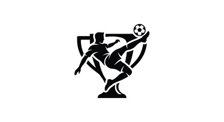 Dynamic soccer player silhouette kicking ball sports logo graphic design element © MahiAhmed
