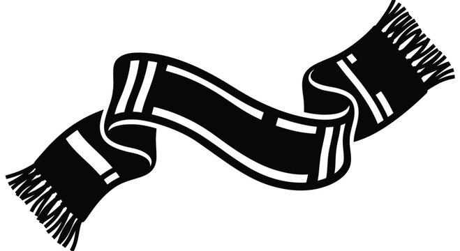 Silhouette of a black and white striped scarf with fringe ends