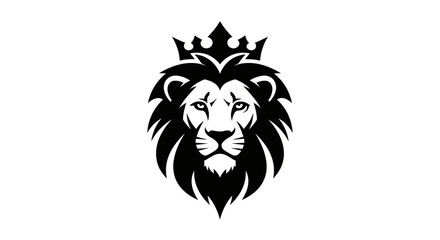 Obraz premium Majestic Lion Head with Crown Icon - Black and White Vector Illustration