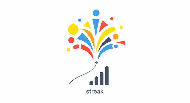 Abstract Business Success Concept Logo with Growth Chart and Colorful Explosion Design for Achievement and Momentum, Titled Streak