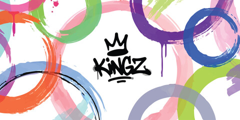 Colorful graffiti circles and kingz word tag in street art style ©  creative  marlia