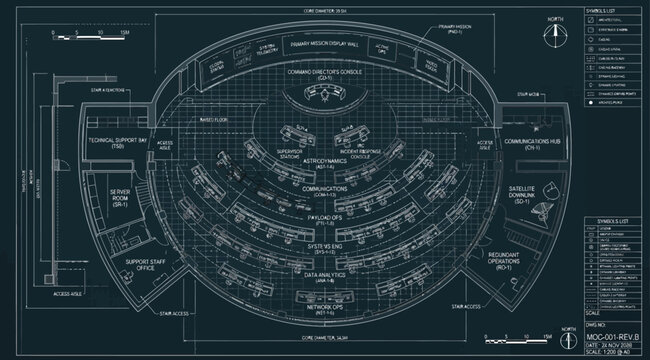 Detailed blueprint of a circular command and control center