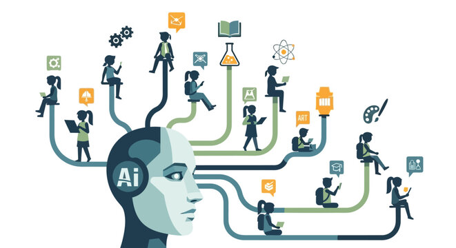 AI in Education Concept - Artificial Intelligence Empowering Personalized Learning for Students with Digital Connectivity and STEM Integration