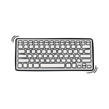 Hand drawn illustration of a simple silver keyboard with wavy lines indicating vibration or activity