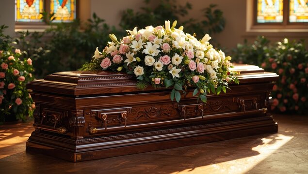 A floral-adorned casket. Lovely send-off event.