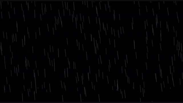 Heavy rain wall falling in front of the camera against black screen. Raindrops splashing. Rain closeup vfx insert. Practical seamlessly loop able footage.