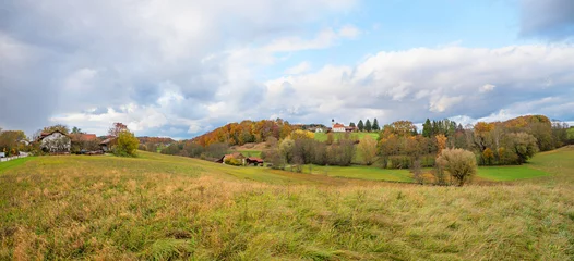 hilly autumnal landscape around Ebersberg. church of Haselbach at the hill. © SusaZoom