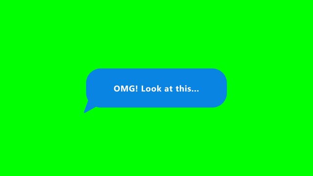 Animated blue chat bubble transitioning from bouncing typing dots to a delivered text message on green screen best for messaging apps and social media videos. 