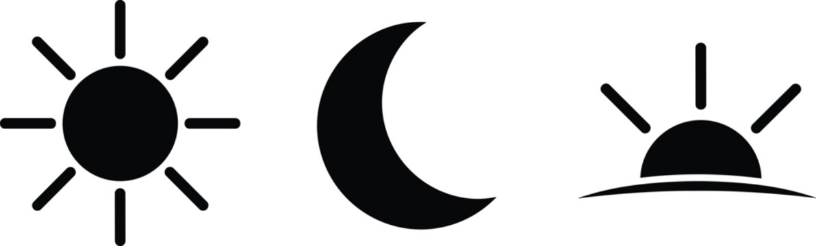 Sun and moon icon collection vector illustration featuring weather symbols sunrise sunset and nighttime celestial design