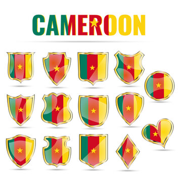 Cameroon flag shields and badges set