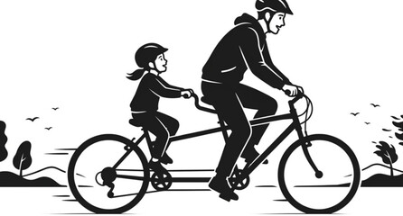 Obraz premium Heartwarming father and child tandem bike silhouette vector illustration isolated on white