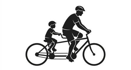 Obraz premium Minimal father child tandem bicycle silhouette vector illustration isolated on white background