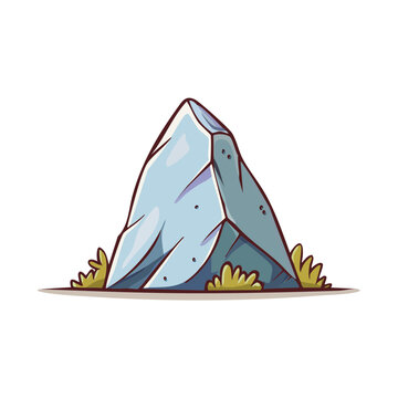 Cartoon illustration of a pointy grey rock with green grass growing around its base
