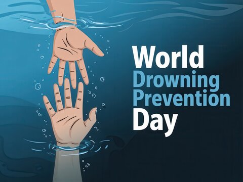 World drowning prevention day illustration with hands reaching out in water