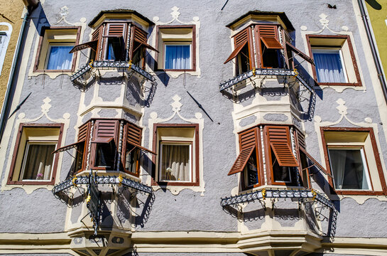 historic buildings at the old town of sterzing - vipiteno in italy