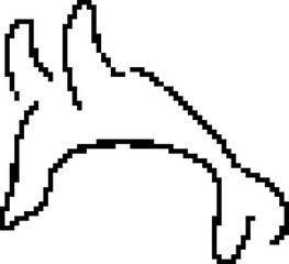 Black outline pixel art icon of a seal jumping with raised flippers in retro 8-bit style on transparent background. © Oleh
