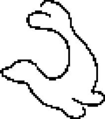 Black outline pixel art icon of a seal swimming with flippers spread in retro 8-bit style on transparent background. © Oleh