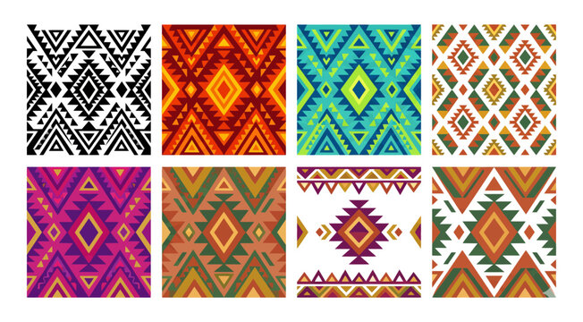 Geometric tribal patterns collection on transparent background
