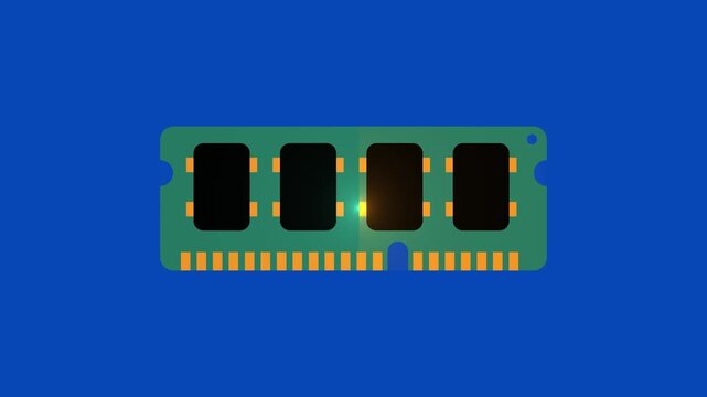 RAM Memory Module Animation on Blue Screen Background