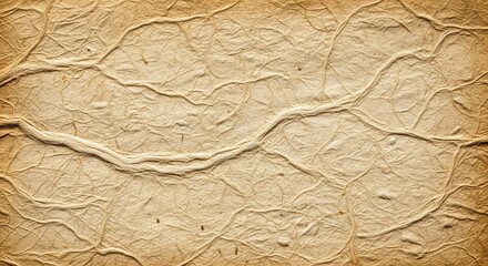 Fototapeta premium A macro shot displays the organic fibers and uneven surface of aged mulberry paper, showing natural beige tones and a rustic weathered feel, antique, grainy, artisan