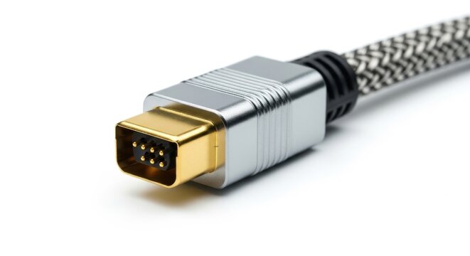HDMI cable, gold connector, braided cord, close-up