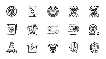 Black and white line art icons of casino and magic symbols © logodesign11