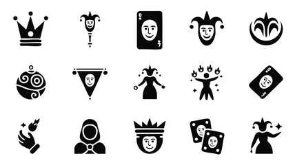 Black and white line art icons of casino and magic symbols © logodesign11