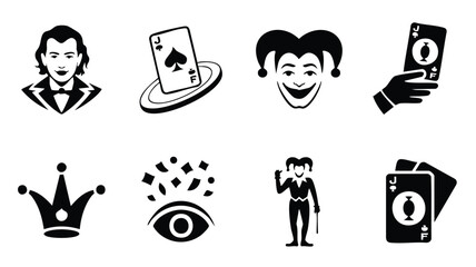 Black and white line art icons of casino and magic symbols © logodesign11