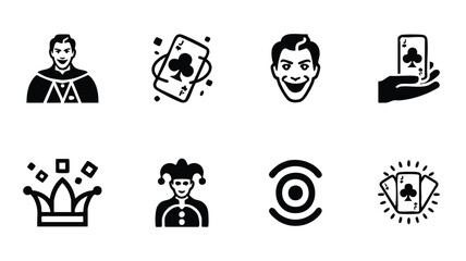 Black and white line art icons of casino and magic symbols © logodesign11