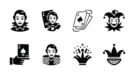 Black and white line art icons of casino and magic symbols © logodesign11